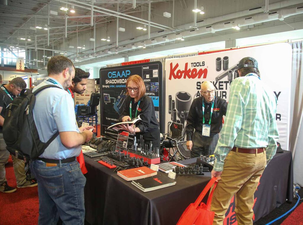 booth set up with tools and parts